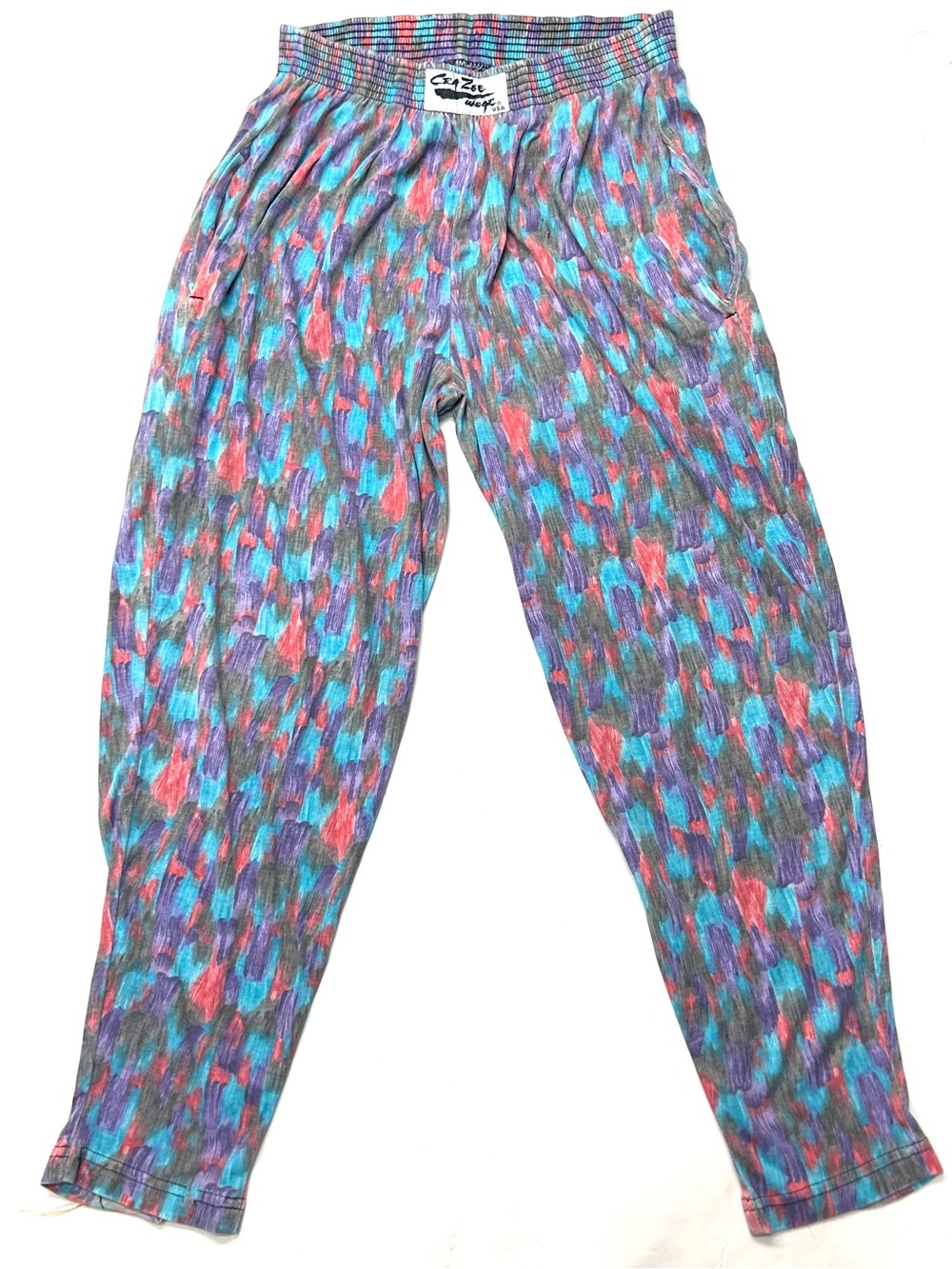 Vintage 80s Crazee Wear USA Colorful Brushstroke Print Hammer Pants